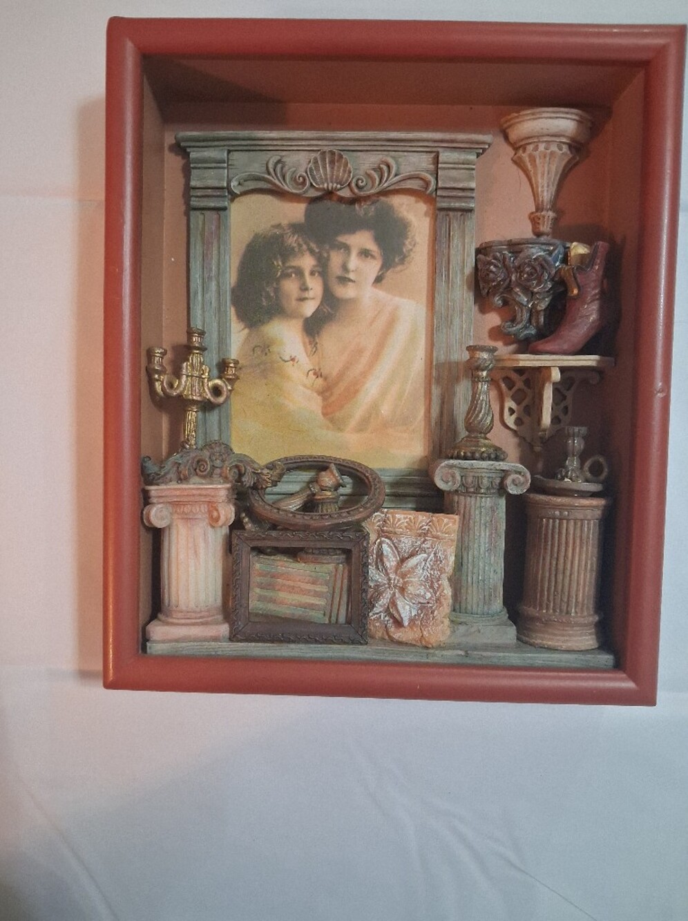 Santoni Coral and Teal Vintage-Style Shadow Box Frame